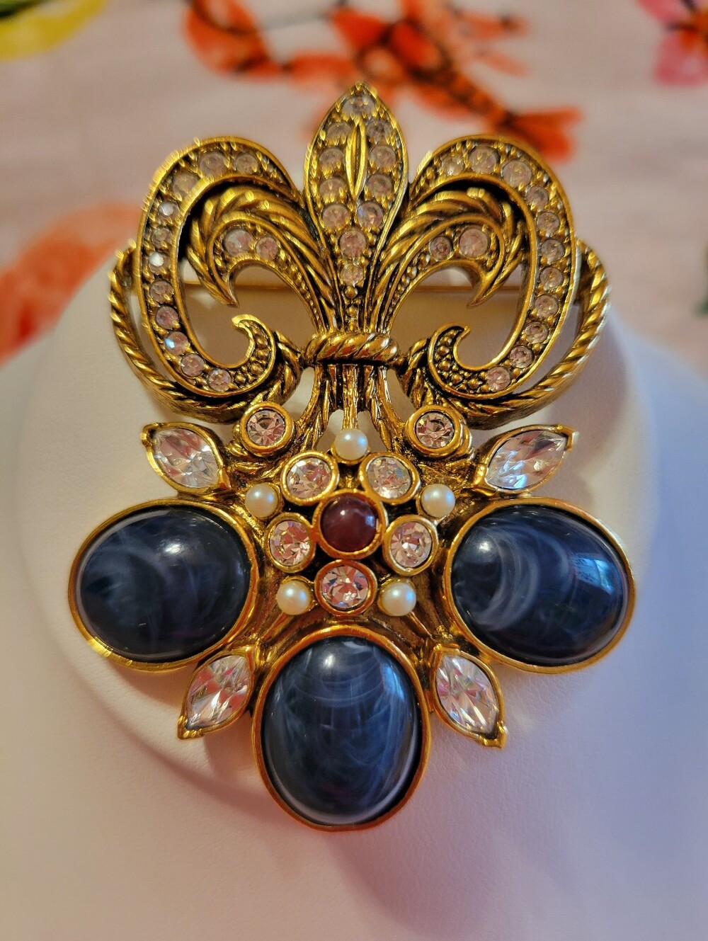 Vintage Jose Barrere Blue Cabochon Avon Florentine Brooch/Pendant